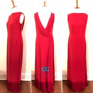 Tadashi Shoji low back gown with shoulder jewels